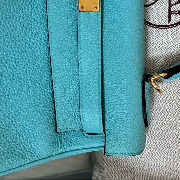 100% authentic Hermes Kelly 32 blue atoll Togo GHW stamp T - Picture 6 of 12